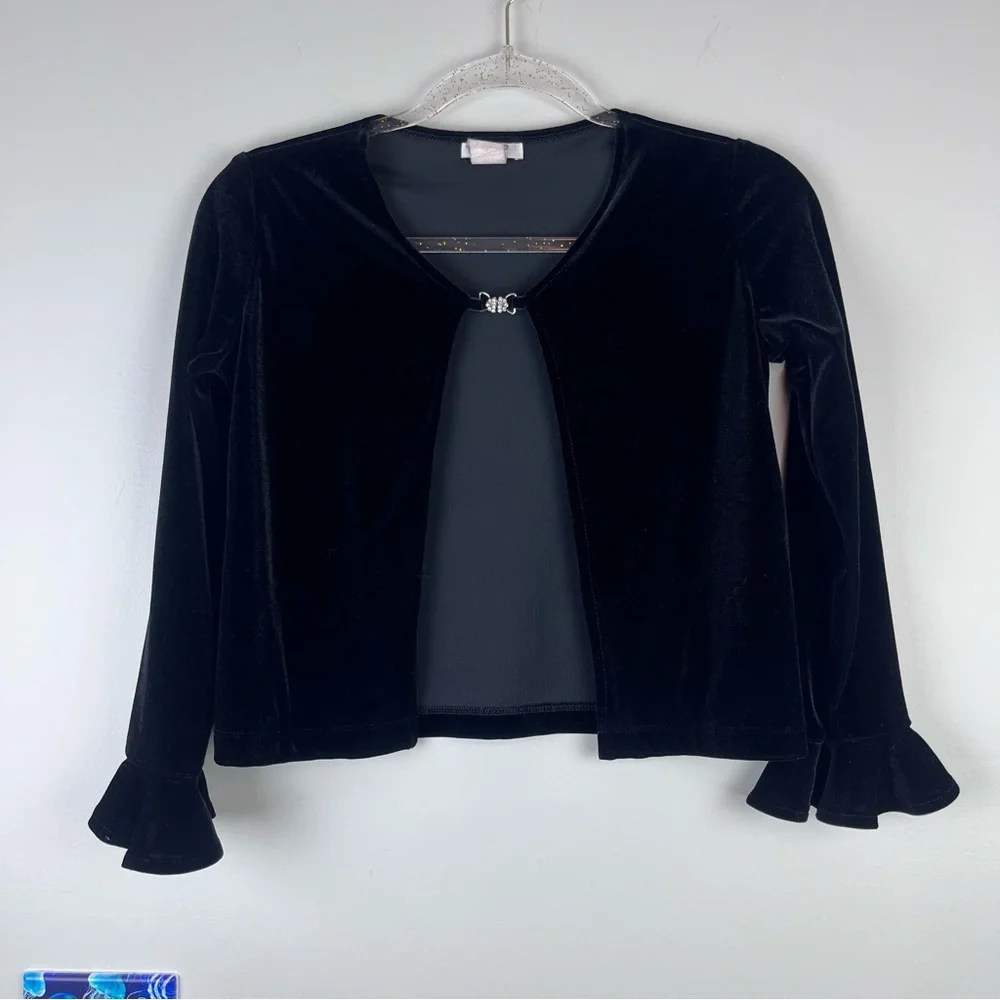 Vintage Velvet Black Rhinestone Bling Cardigan Sweater 90s Dark Academia L/XL